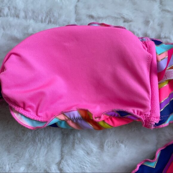 Victoria's Secret | Rainbow Foil Ruffle Chevron Stripe Bikini Top | Size Large - Picture 6 of 12